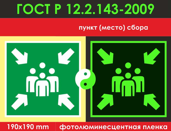 E21 пункт (место) сбора (фотолюминесцентная пленкаГОСТ 34428-2018, 200х200 мм) - Знаки безопасности - Фотолюминесцентные знаки - магазин "Охрана труда и Техника безопасности"